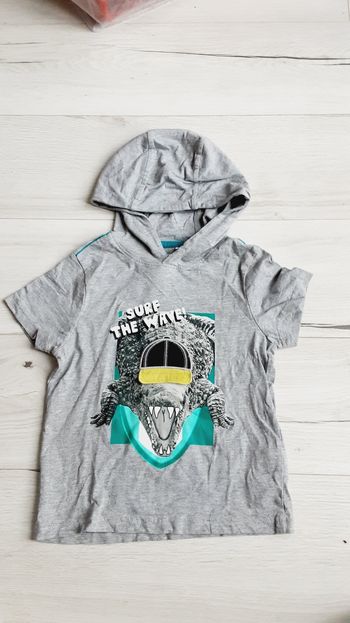 Vêtement garçon tee-shirt manches courtes à capuche gris motif crocodile Orchestra 6 ans Neuf