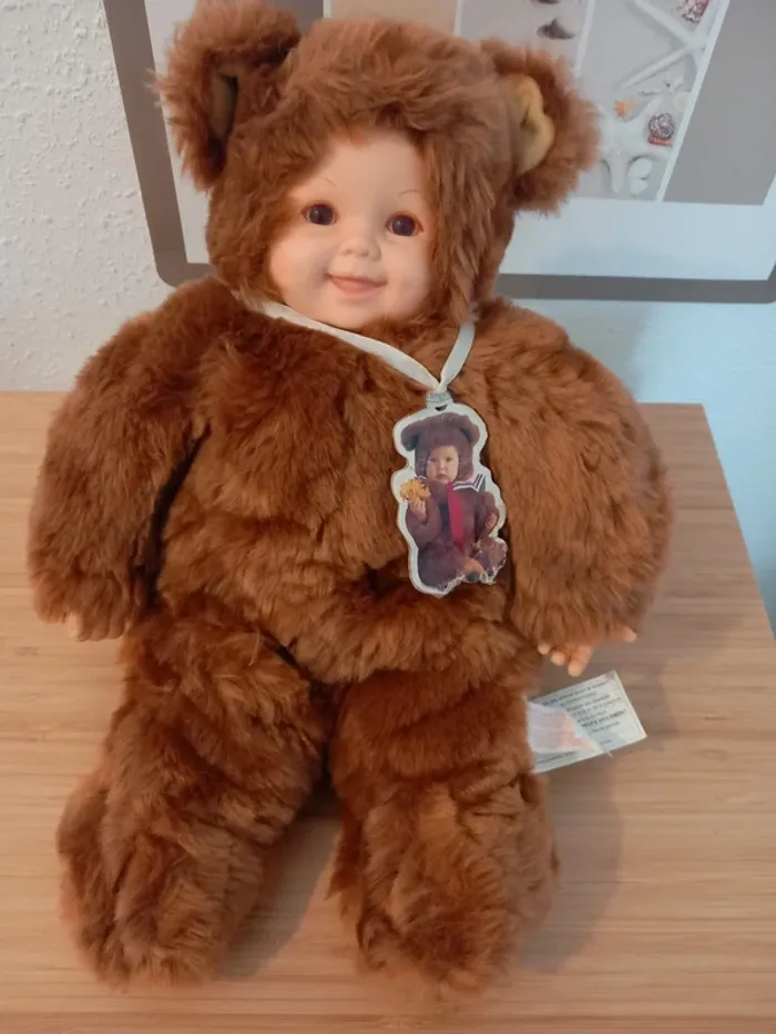 Peluche poupée Anne Geddes 40cm marron