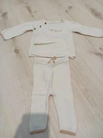 Ensemble en laine blanche et marron 3 mois