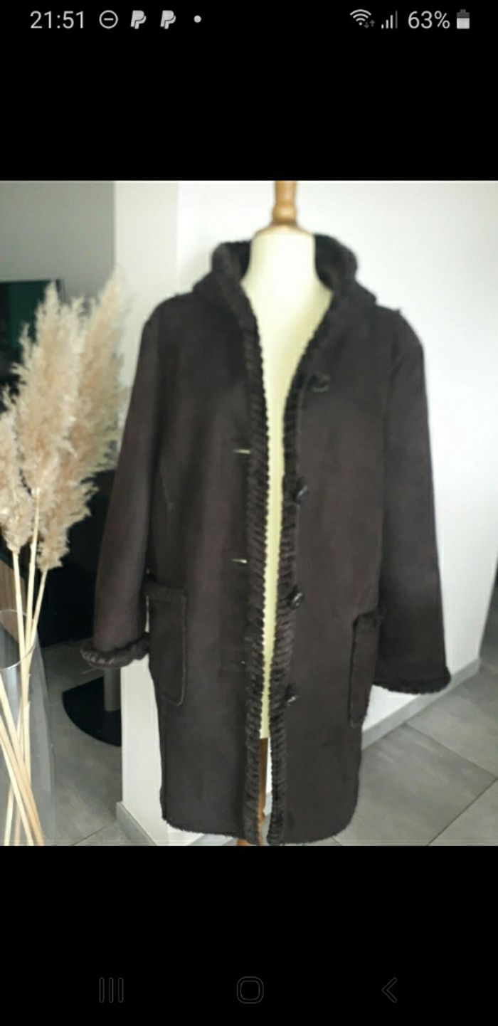 Manteau duffle coat femme effet mouton retourné marron Canda taille 48