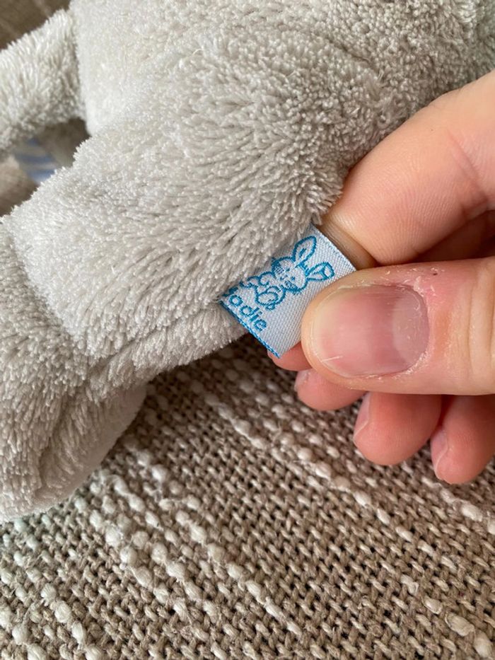 Peluche doudou bouillotte 27cm Dodie éléphant allongé gris et bleu très bon état - photo numéro 5