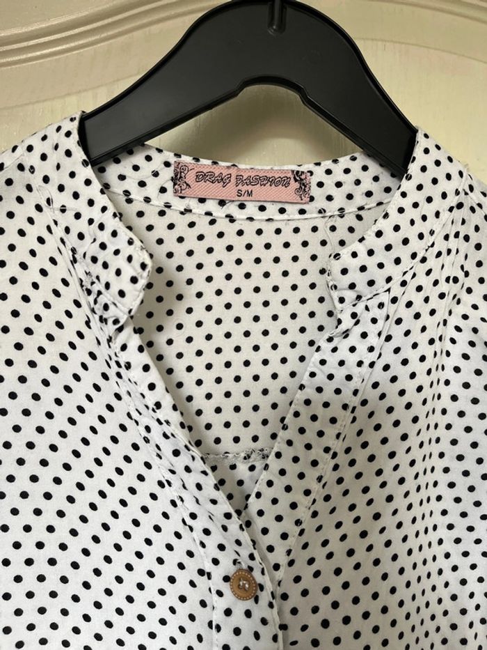 Chemise blanche à pois noirs taille S-M Drag Fashion - photo numéro 2