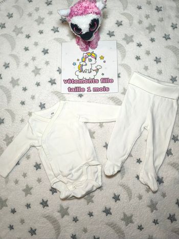 Ensemble Body + Legging mixte H&M - taille 1 mois - blanc - très bon état