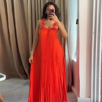 Robe longue plissée orange  d'été L