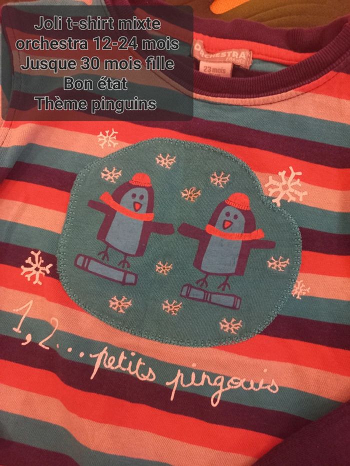 T-shirt coloré mixte pinguins 12 a 24 mois - photo numéro 2