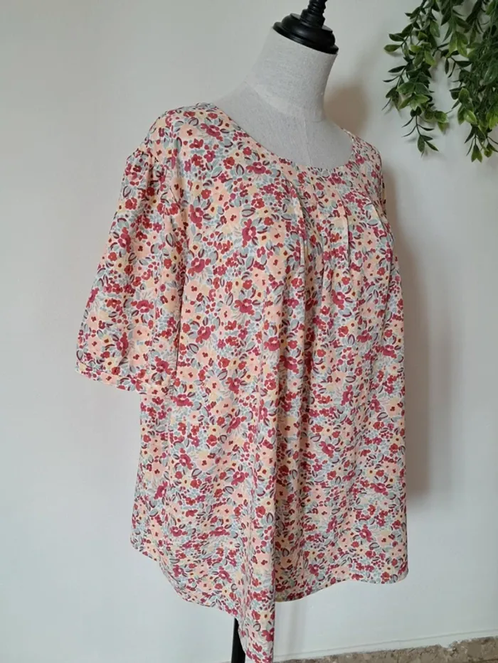 Blouse fleurie ample à manches courtes vintage - photo numéro 2