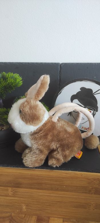 fizzy création lapin peluche sac à main marron blanc rose pompon Assis Doudou