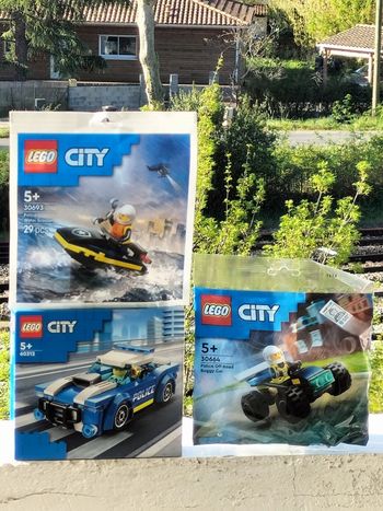 Lego la voiture de police le buggy tout terrain et le Jet ski 