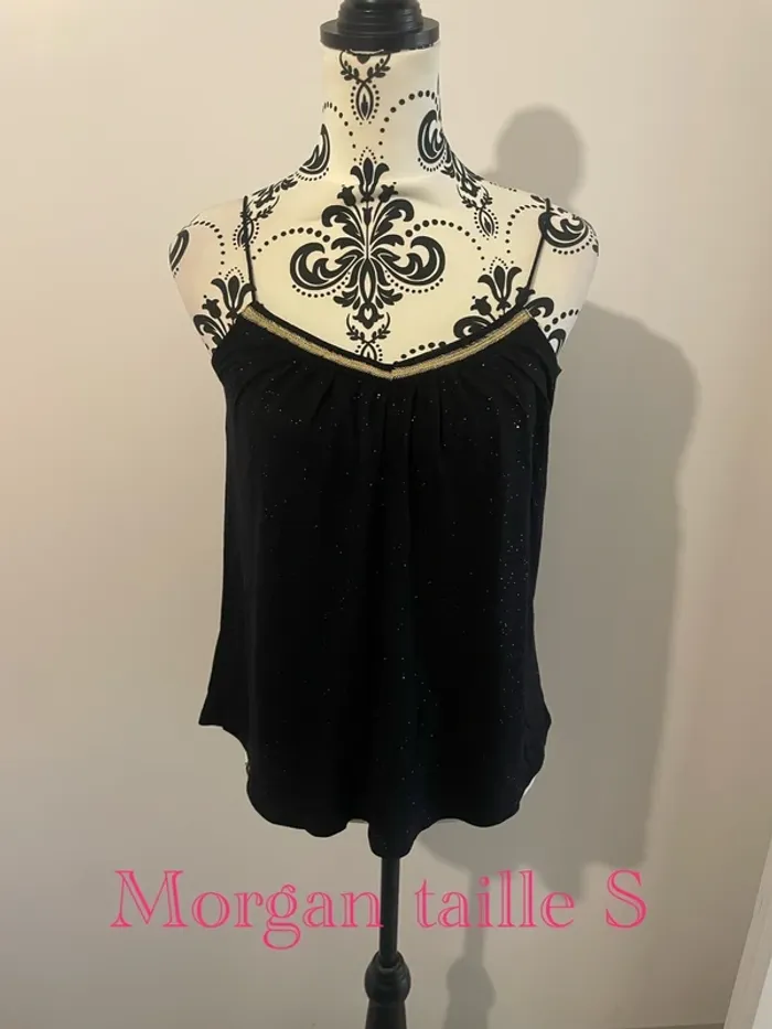 Débardeur ample extensible noir et doré col V Morgan taille S