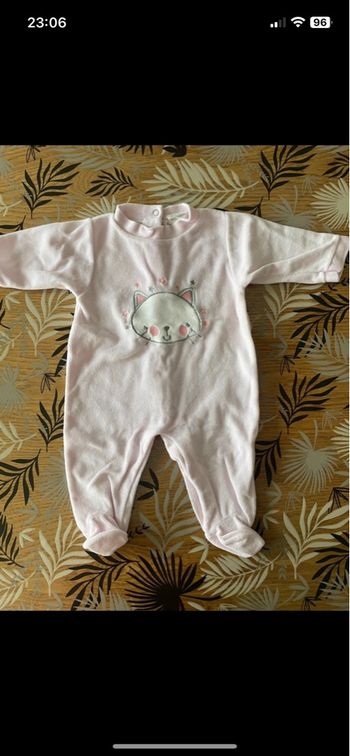 Pyjama 1 pièce rose petit chat fruit de ma passion bb 3 mois