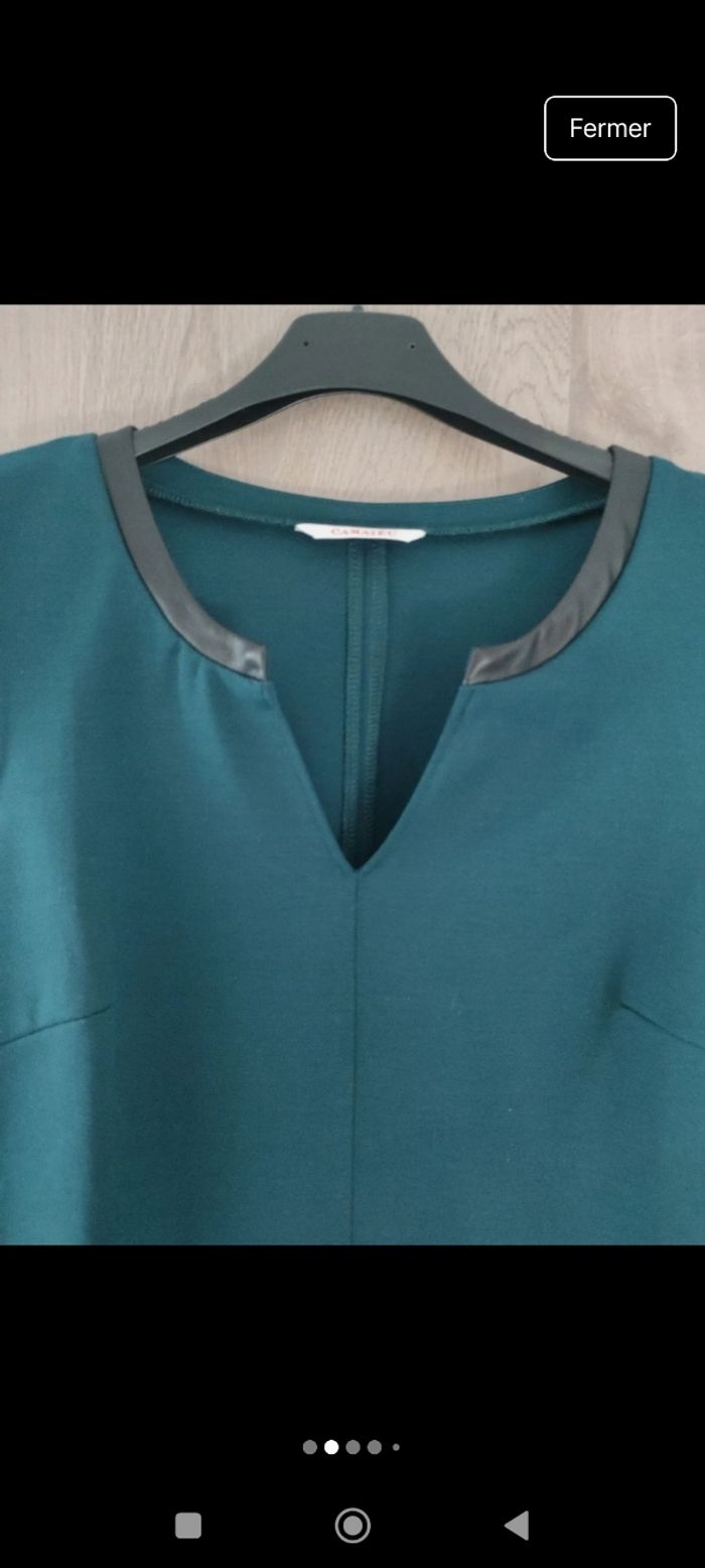 Robe neuve Camaïeu automne-hiver verte foncé et détails en simili - photo numéro 2