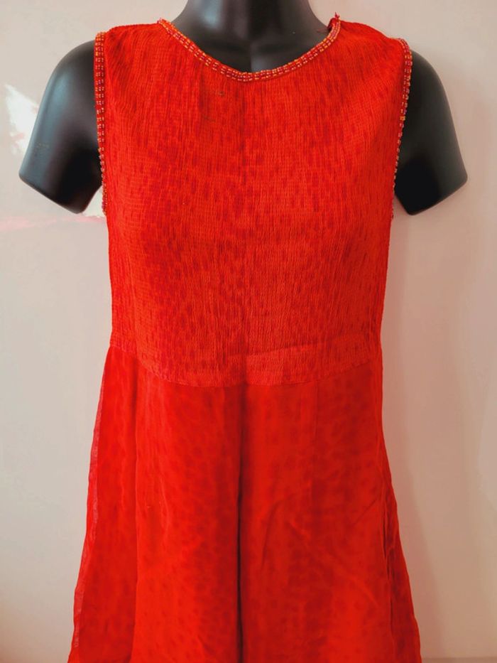 Robe longue rouge vintage René Derhy taille S 36 bordeaux motifs fleurs floraux - photo numéro 3