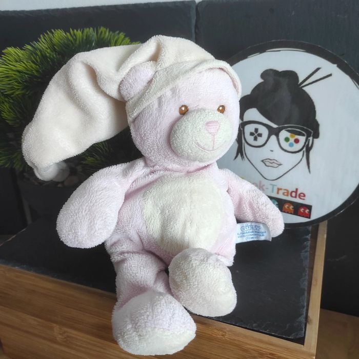 Gipsy Doudou peluche ours rose beige jaune blanc bonnet Nuit Ancien Vintage