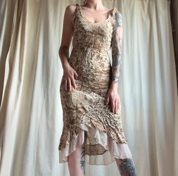 Robe volants mesh beige/marron y2k vintage made in France Boho - Taille M