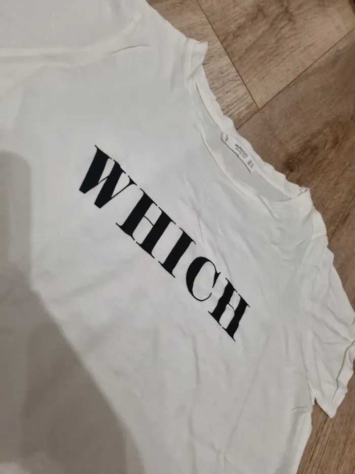 T shirt mango blanc ecriture which noir - photo numéro 2