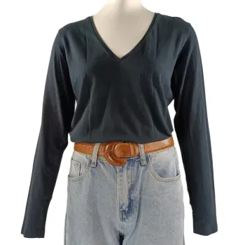 T-shirt noir manches longues Classique avec col V - mixte Hugo Boss - L A1088