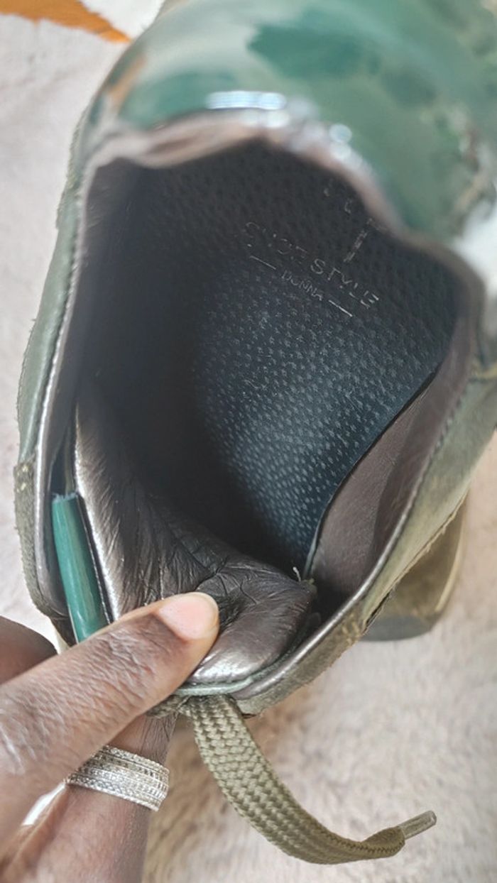 Basket excellente qualité en cuir vert et vert kaki - photo numéro 8