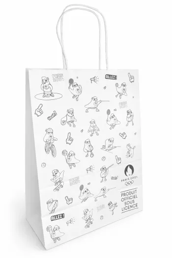 Sac cadeau Jeux Olympiques Paris 2024 motif mascotte multisport 32 x 24 x 12 cm Neuf
