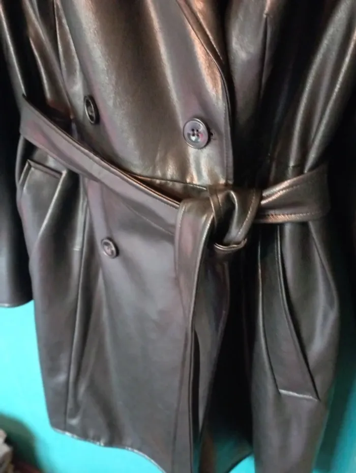Trench simili cuir noir femme - photo numéro 2