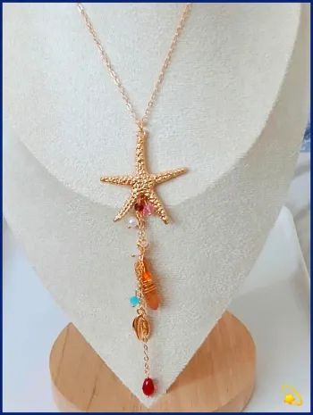 Collier doré à breloques étoiles de mer,coquillage tendance bohème été chic