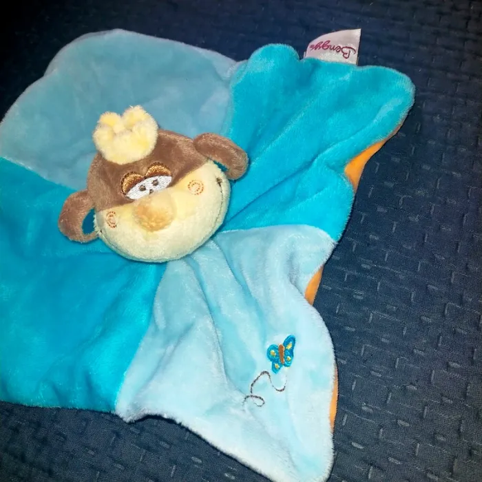 Doudou singe bleu, orange Bengy - photo numéro 2