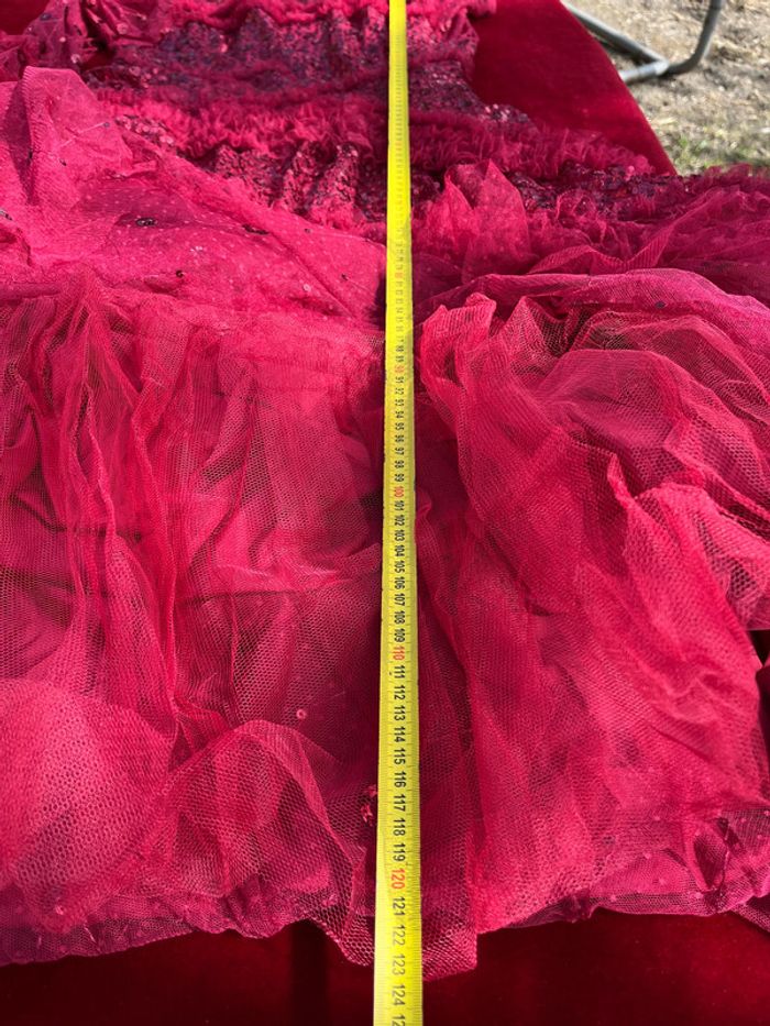 Robe longue Rouge voile paillettes jupon froufrou T 40 - photo numéro 14