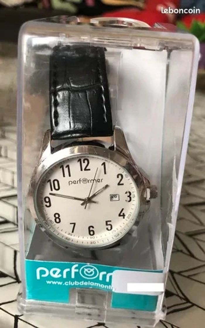 Montre Classique Performer homme Bracelet Simili Cuir noir Cadran Blanc Dateur neuve ds emballage - photo numéro 2