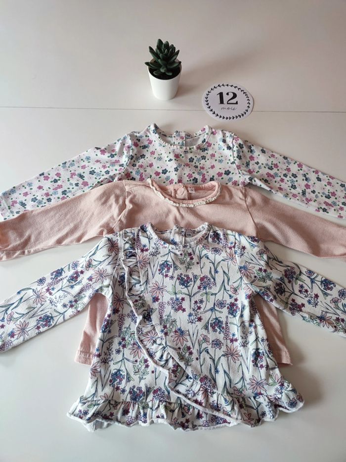Lot de 3 tee-shirts manches longues –12 mois