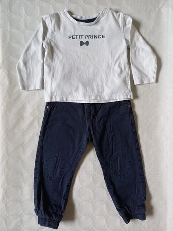 Ensemble pantalon bleu marine et tee-shirt blanc à manches longues 24 mois U tout petits