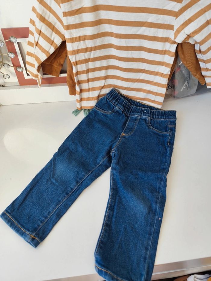 Ensemble pull jeans t shirt 18 mois camel rayé - photo numéro 4