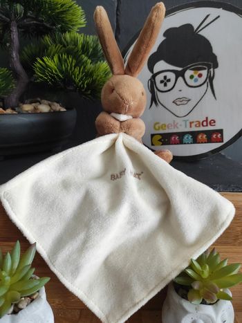 Doudou Lapin Marron Mouchoir Blanc BAby Nat' BN3521 Naturel  #geektradedoudou