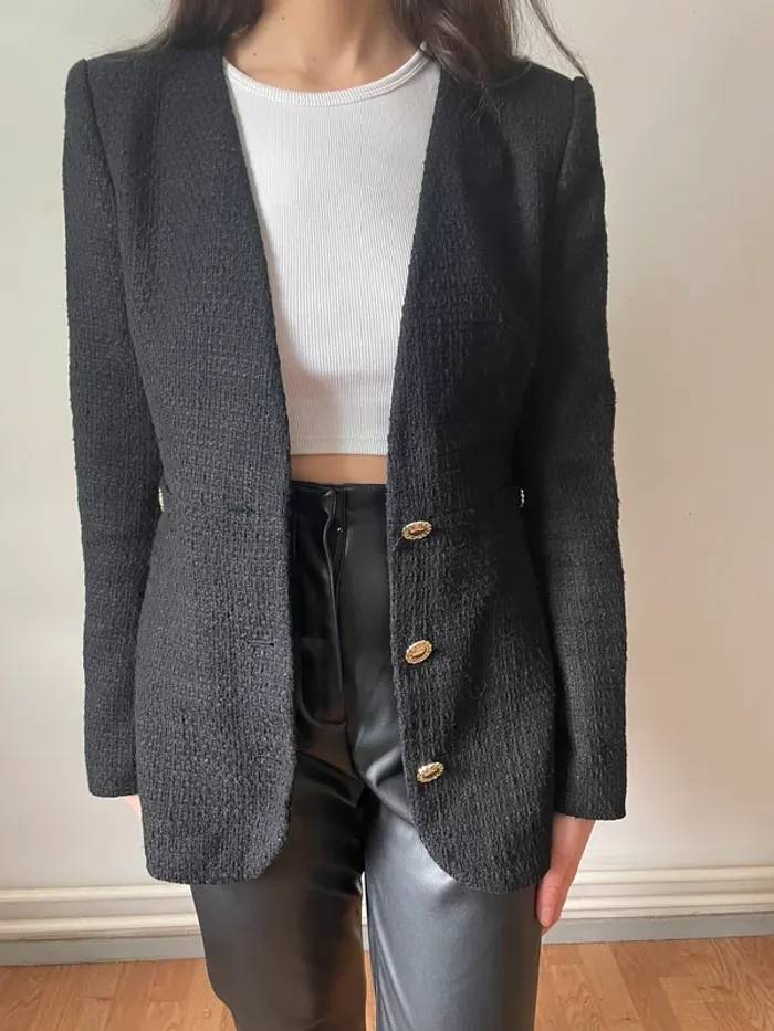 Zara veste blazer tailleur tweed noir avec boutons dorés taille XS - photo numéro 9