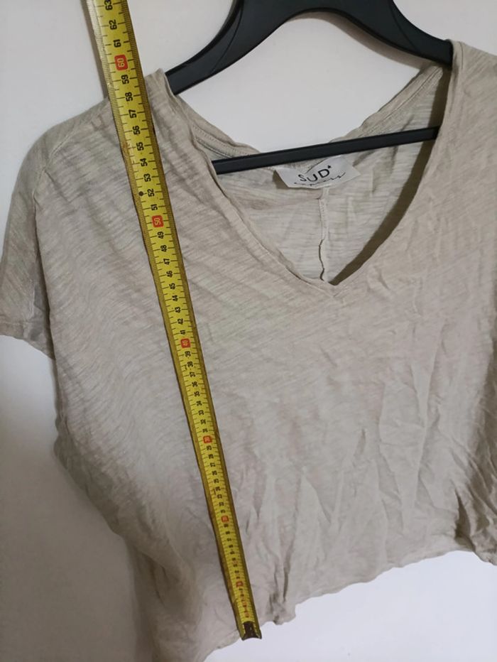 T-shirt beige col V effet froissé Sud Express M - photo numéro 2