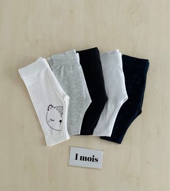 🌸 lot de 5 leggings - bébé fille - taille 1 mois 