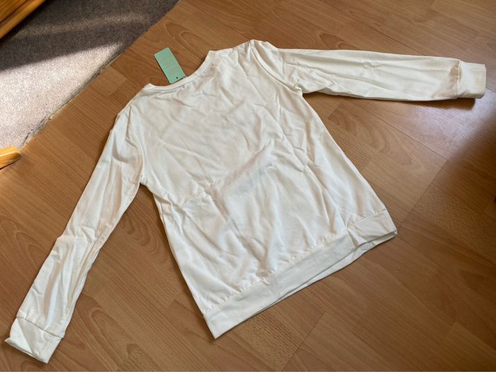Beau pull léger blanc ML T. 14 ans fille neuf avec étiquette - photo numéro 2