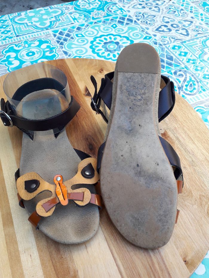 Sandales cuir, brides forme papillon en cuir - photo numéro 3