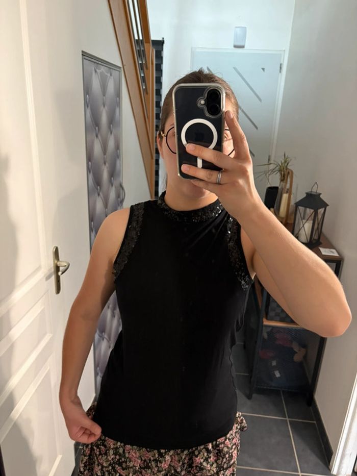 Ensemble été top noir Promod et jupe fleurie Mim M très bon état🖤 - photo numéro 4