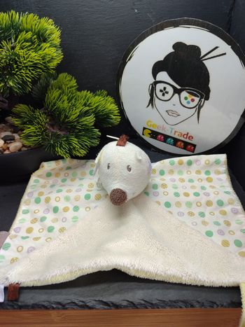 doudou plat hérisson bébé 9 blanc marron jaune vert rond Bebe9 Anis Violet Crème