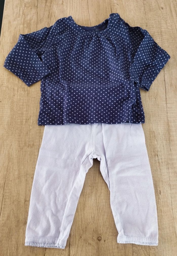 Ensemble fille robe t-shirt manches longues violet à pois legging parme 12 mois Grain de blé - photo numéro 2