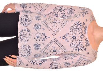 tshirt manches longues fluide rose clair bleu marine à motif floral taille M col rond en coton