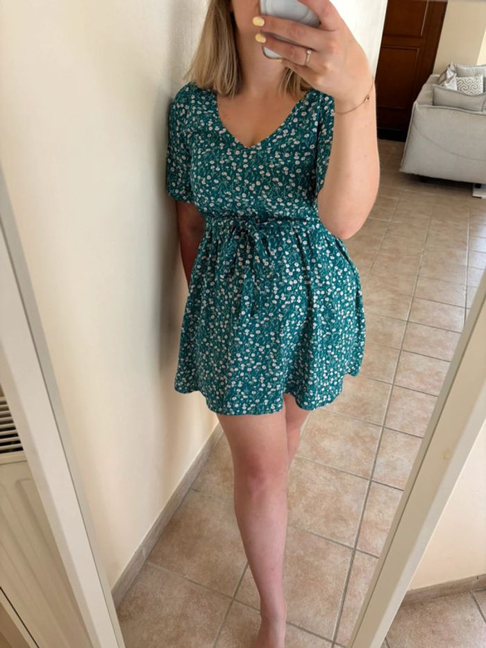 Robe verte/bleu fleurie - Femme - 38/M - photo numéro 3