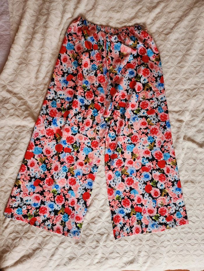 Pantalon / palazzo multicolore fleuris T.38/M - photo numéro 5