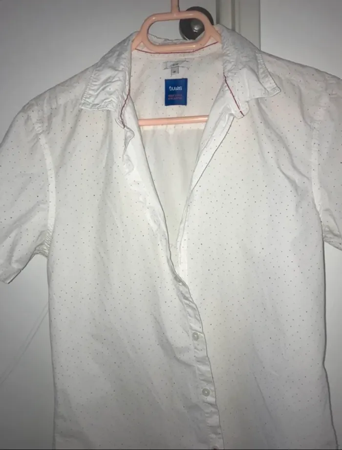 marque jules homme slim M chemise manches courtes Blanche avec points bleu et rouge - photo numéro 3