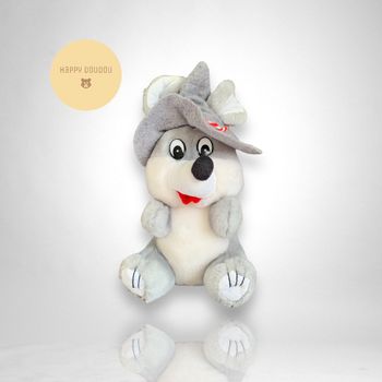 Peluche Doudou Vintage Loup Gris avec chapeau A355