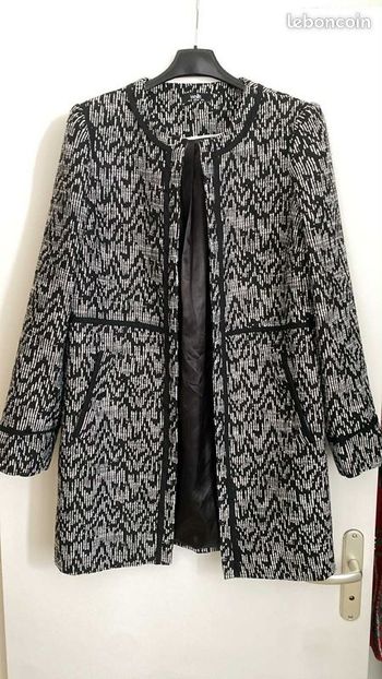 Manteau Chic Noir Blanc Taille 38 Neuf Wallis Femme