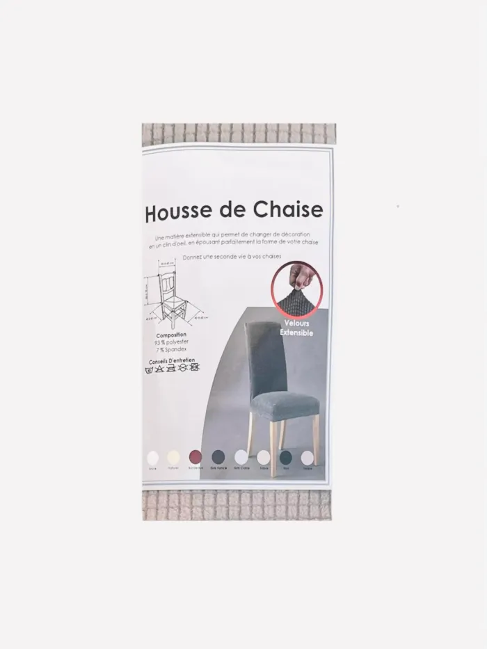 Housse de chaise en velours extensible gris clair Neuf
