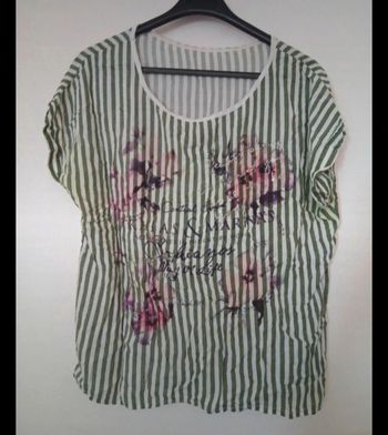 T-shirt femme rayée blanc et vert en viscose taille 38