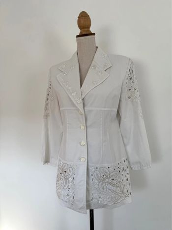 Veste blazer dentelle broderie vestido stretch denim manches vest manteau blouson Giacca jacket
