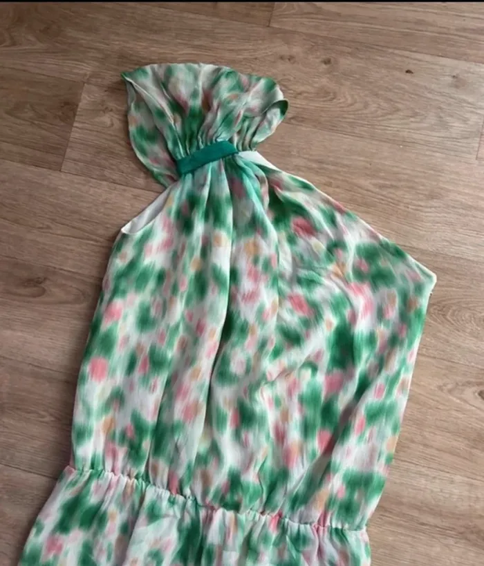 Bel air combinaison en soie , verte imprimé multicolore modèle Augustine femme taille 2/38