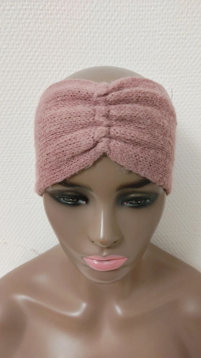 Bandeau tête et cheveux en laine et acrylique rose - photo numéro 4